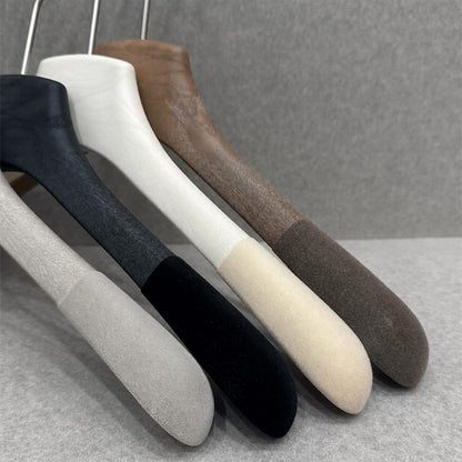Non-Slip Flocked Resin Woodgrain Hangers for Clothing Stores