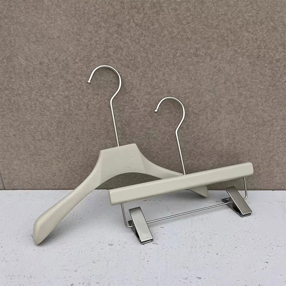 Wholesale Gray Wooden Kids Clothes Hangers with Adjustable Clips