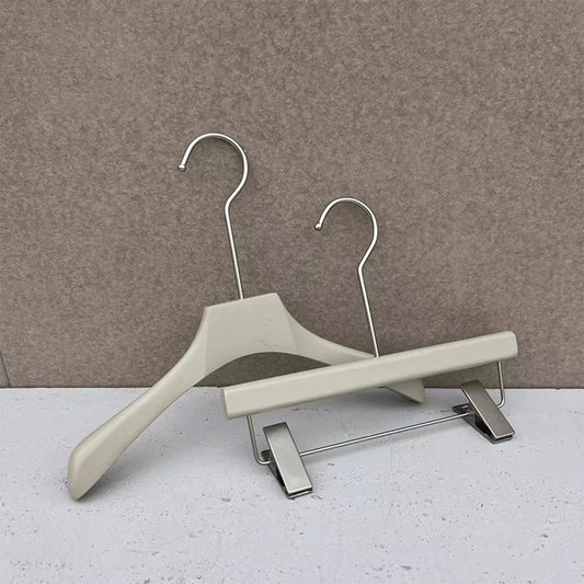 Wholesale Gray Wooden Kids Clothes Hangers with Adjustable Clips
