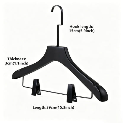 Black Wood Hangers | Non-Slip Solid Wooden Coat & Pants Garment Hanger Set