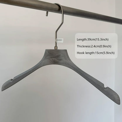 Gray Wood Grain Resin Suit Hangers with Custom Logo for Retail Display