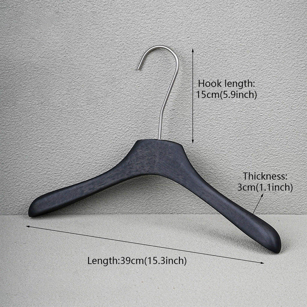 Custom Logo Black Oak Wooden Hangers with Clips for Boutique Stores