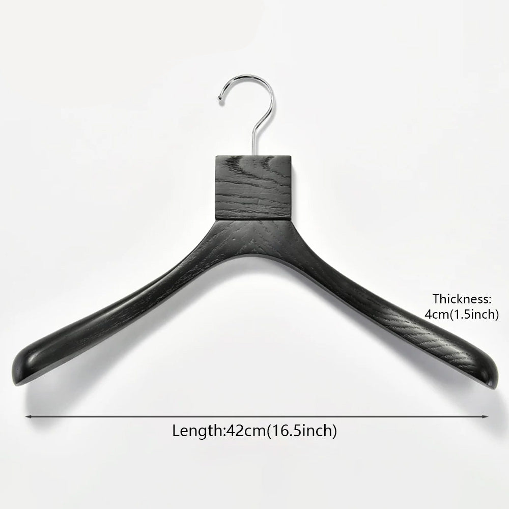 Custom Black Solid Wood Hangers with Ash Wood Grain Texture and Clips