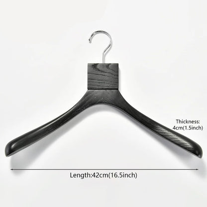 Custom Black Solid Wood Hangers with Ash Wood Grain Texture and Clips