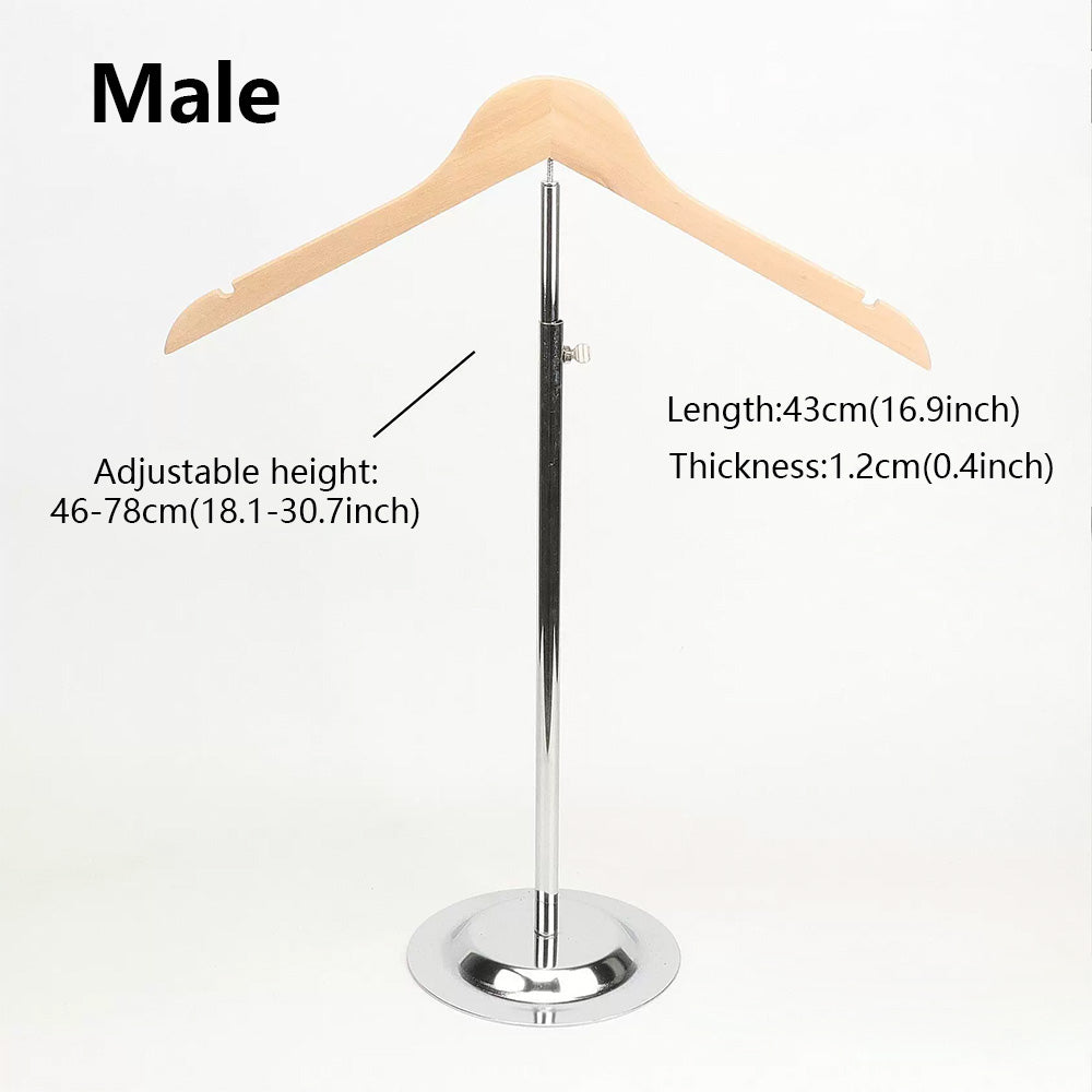 Adjustable Garment Display Stand with Wooden Hanger for Men, Women & Kids
