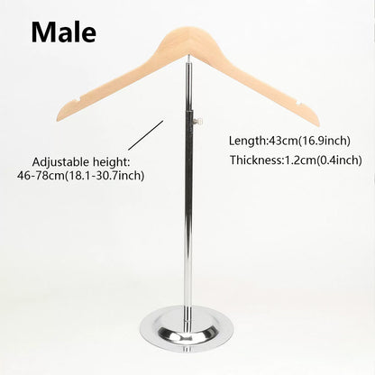 Adjustable Garment Display Stand with Wooden Hanger for Men, Women & Kids