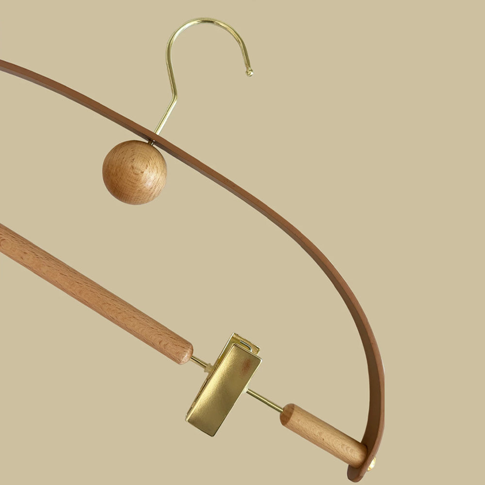 Luxury Beech Wood & Microfiber Leather Clothes Hanger with Gold Hook