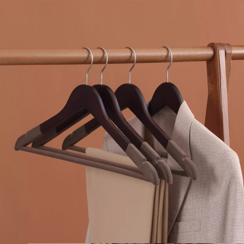 Premium Flocked Wooden Hangers - Non-Slip for Boutique & Home Closet Storage