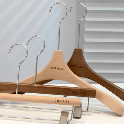Beech Wood Clothes Hangers with Pants Clips and Custom Logo for Retail