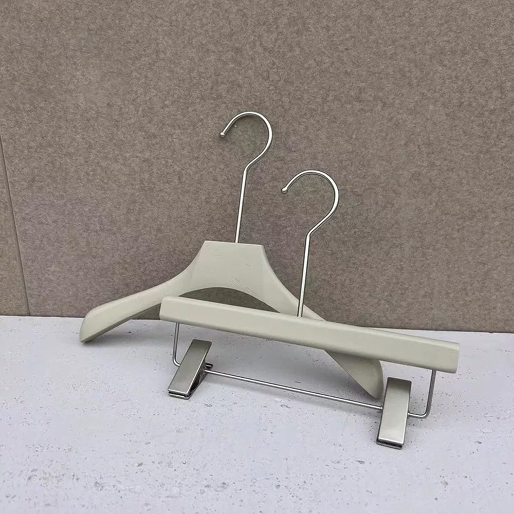 Wholesale Gray Wooden Kids Clothes Hangers with Adjustable Clips