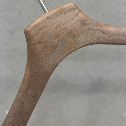 Non-Slip Flocked Resin Woodgrain Hangers for Clothing Stores