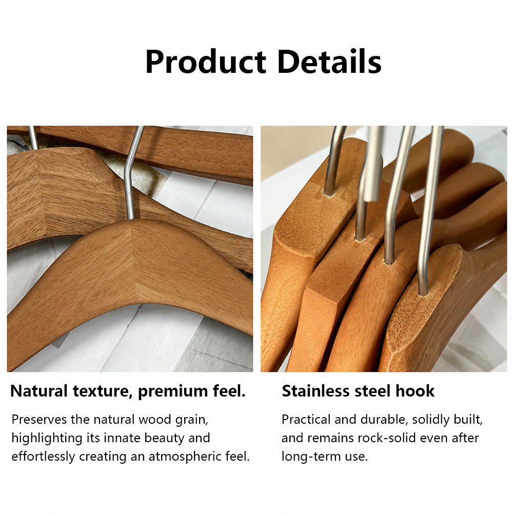 Vintage Walnut Solid Wood Hangers with Clips for Suits and Pants