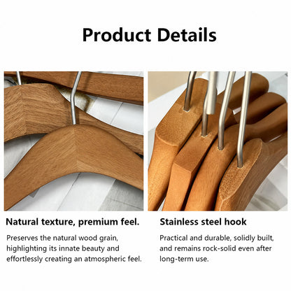 Vintage Walnut Solid Wood Hangers with Clips for Suits and Pants