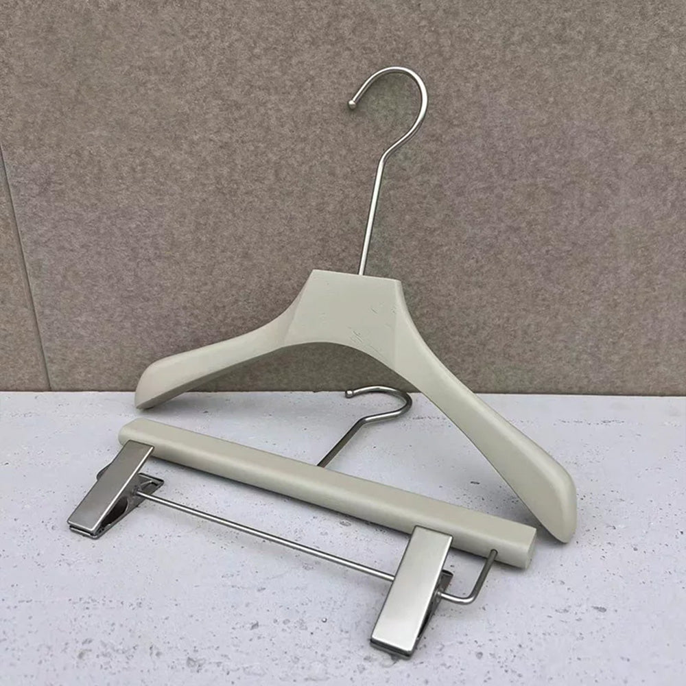 Wholesale Gray Wooden Kids Clothes Hangers with Adjustable Clips