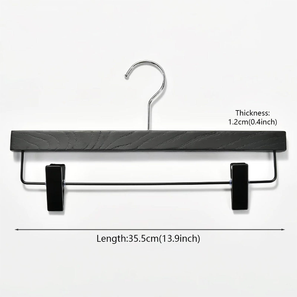Custom Black Solid Wood Hangers with Ash Wood Grain Texture and Clips