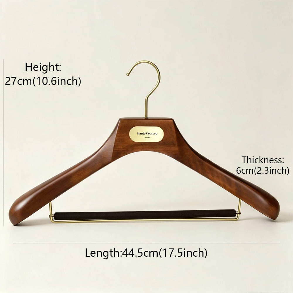 Custom Wooden Suit Hangers with Metal Logo Plate | Wholesale MOQ 50