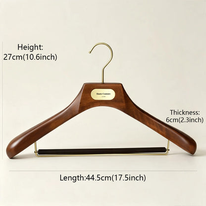 Custom Wooden Suit Hangers with Metal Logo Plate | Wholesale MOQ 50
