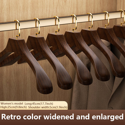 Brown solid wood hangers, gold flat hooks, non-slip serrated design, suitable for clothes and trousers