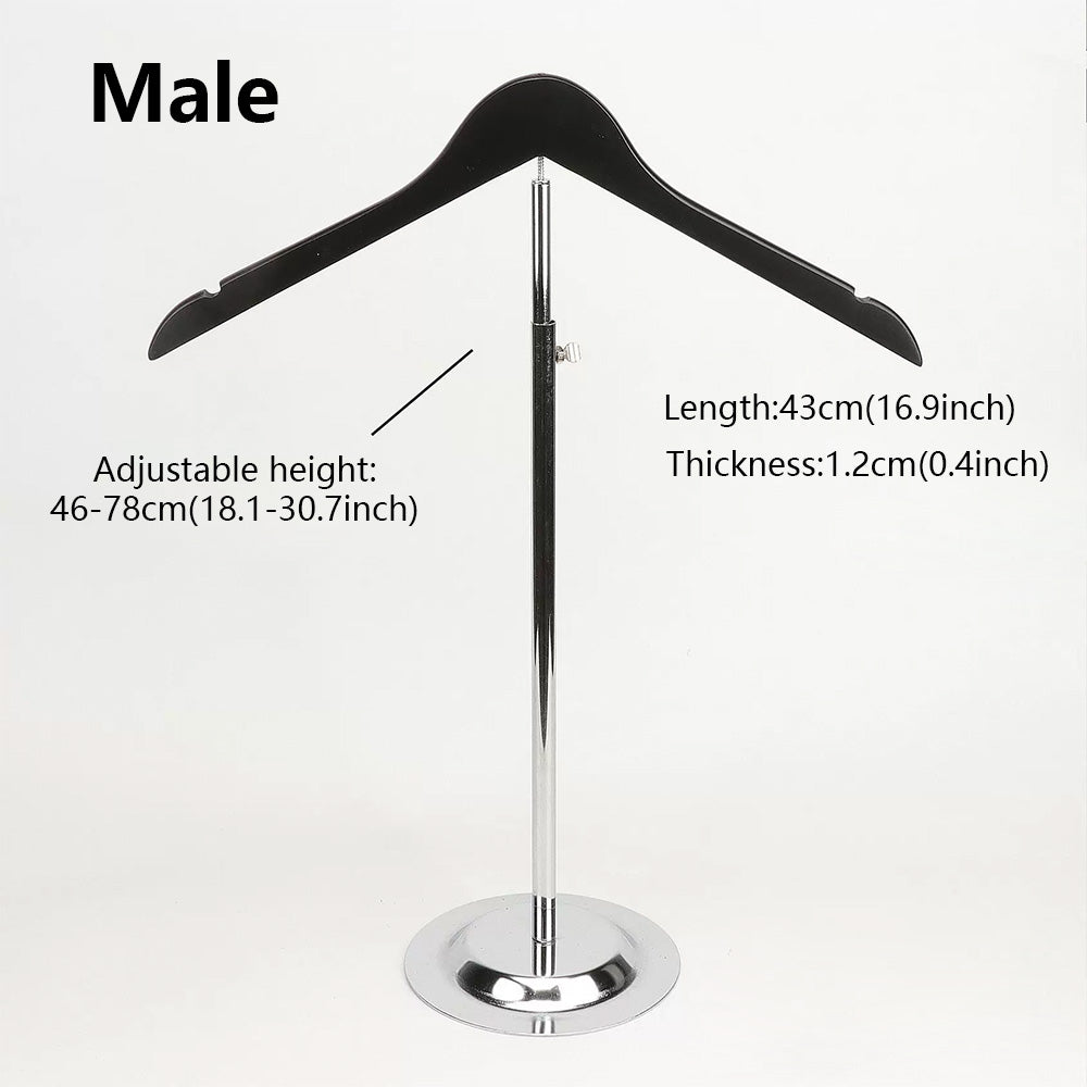 Adjustable Garment Display Stand with Wooden Hanger for Men, Women & Kids