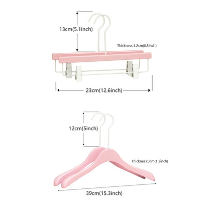 Pink Wooden Hangers Non-Slip Velvet Clothes Hanger for Women's Boutique & Home