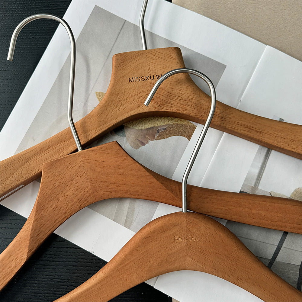 Vintage Walnut Solid Wood Hangers with Clips for Suits and Pants
