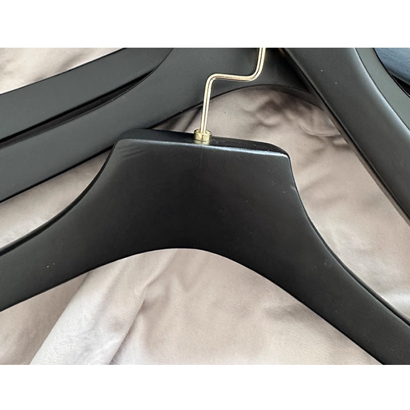 Premium Non-Slip Wooden Hanger - Black Matte Velvet Shoulder Hanger with Pant Clips