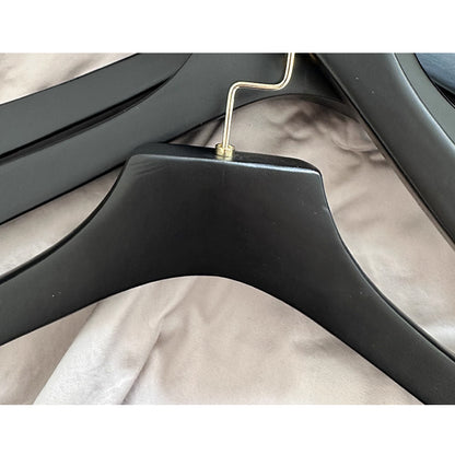 Premium Non-Slip Wooden Hanger - Black Matte Velvet Shoulder Hanger with Pant Clips