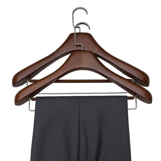 Solid Wood Hangers for Coats and Suits – Wide Shoulder Beech Hanger with Double Pants Bar
