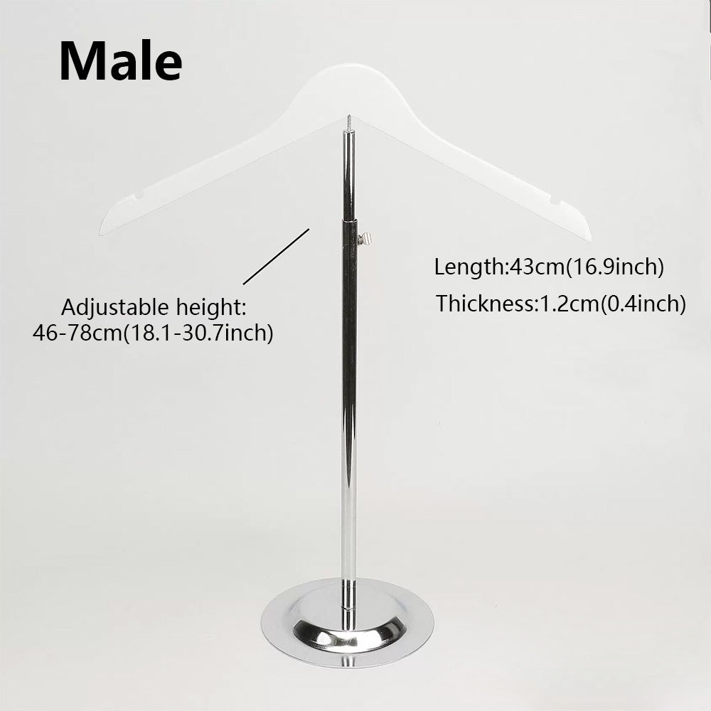 Adjustable Garment Display Stand with Wooden Hanger for Men, Women & Kids