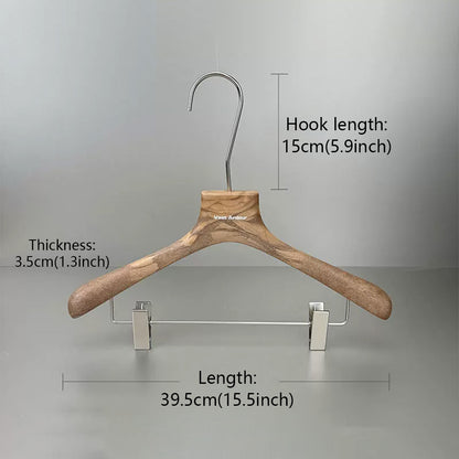 Wood Grain Resin Hangers with Clips for Boutique Clothing Stores