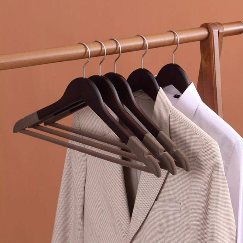 Premium Flocked Wooden Hangers - Non-Slip for Boutique & Home Closet Storage