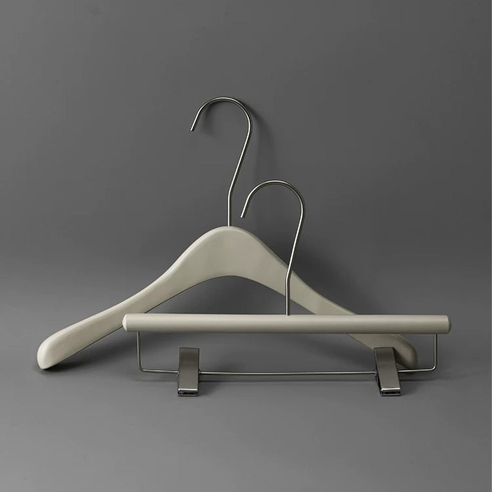 Matte Gray Wooden Hangers Non-Slip | Clothes & Pants Hanger 4 Styles