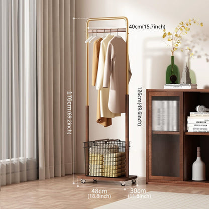 Freestanding Rolling Clothing Rack with Shelf for Bedroom, Entryway & Closet