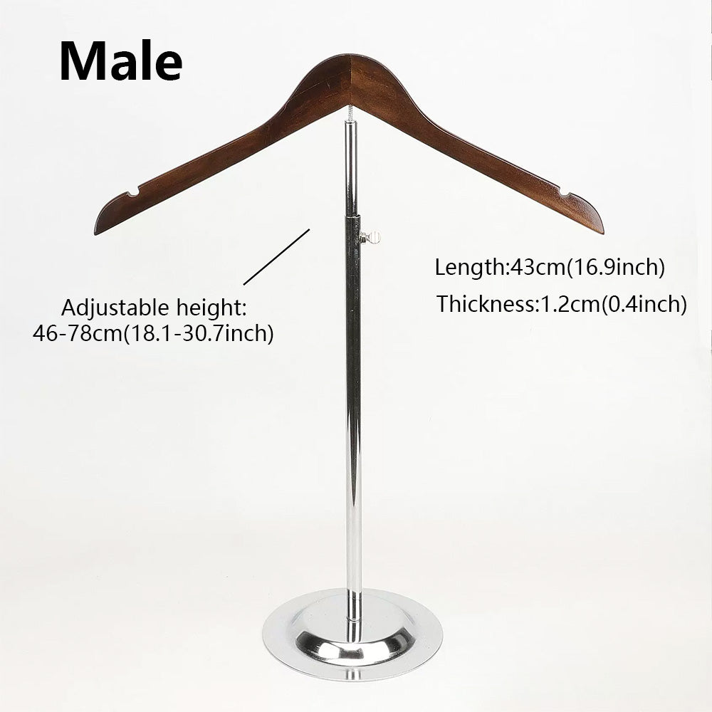 Adjustable Garment Display Stand with Wooden Hanger for Men, Women & Kids