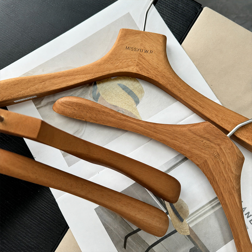 Vintage Walnut Solid Wood Hangers with Clips for Suits and Pants
