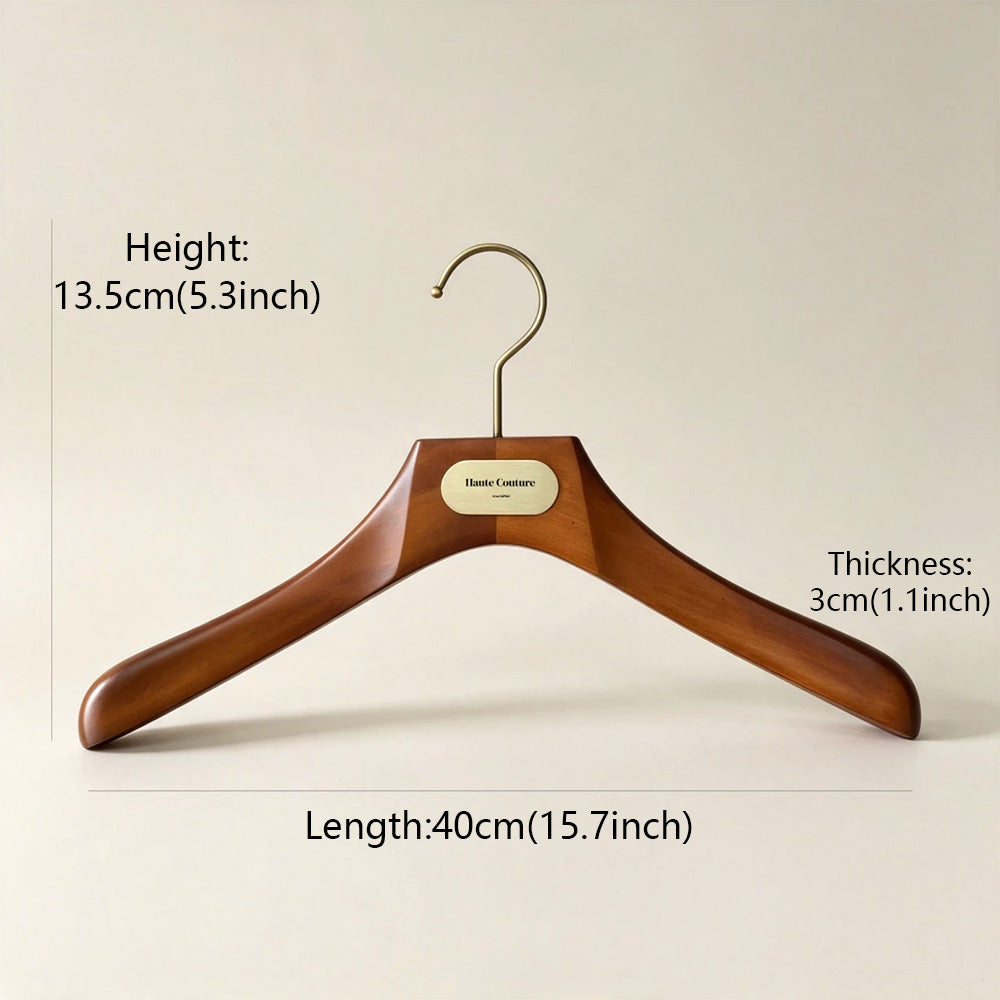 Custom Wooden Suit Hangers with Metal Logo Plate | Wholesale MOQ 50