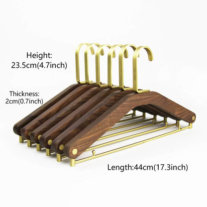 Solid Black Walnut Wood Hangers with Pure Brass Hooks for Suits & Coats