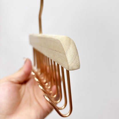 Wooden Hanger Tie & Scarf Organizer | Camphor Wood | Rose Gold Hooks