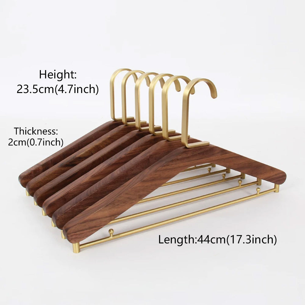 Solid Black Walnut Wood Hangers with Pure Brass Hooks for Suits & Coats