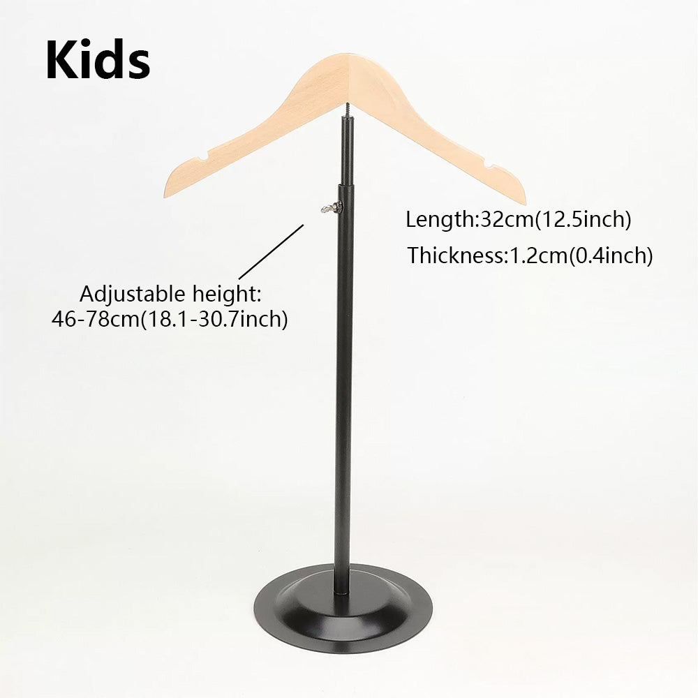 Adjustable Garment Display Stand with Wooden Hanger for Men, Women & Kids