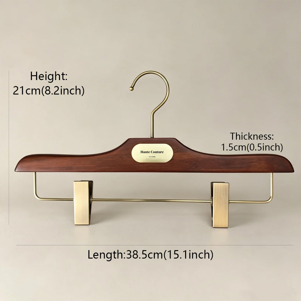 Custom Wooden Suit Hangers with Metal Logo Plate | Wholesale MOQ 50