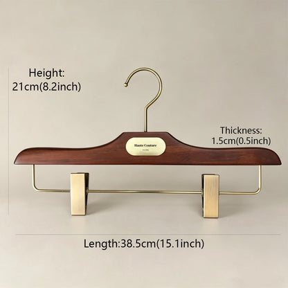 Custom Wooden Suit Hangers with Metal Logo Plate | Wholesale MOQ 50