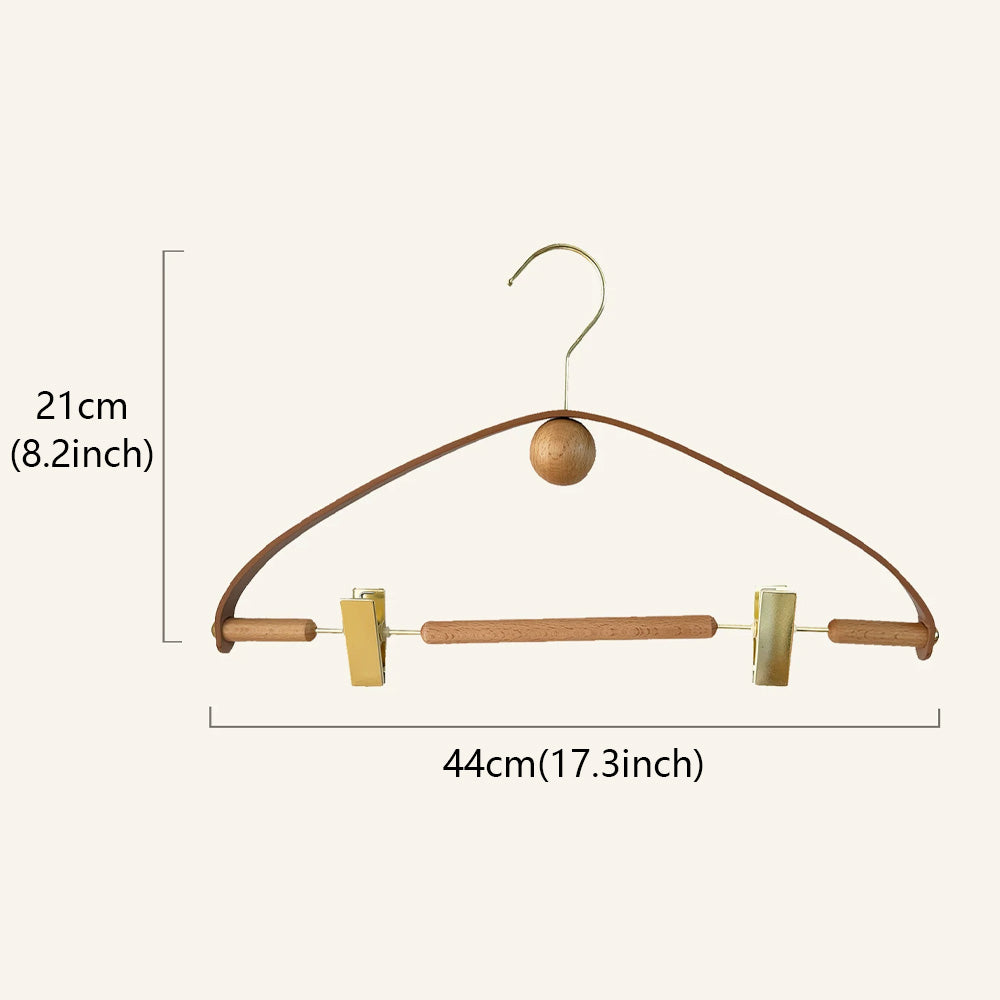 Luxury Beech Wood & Microfiber Leather Clothes Hanger with Gold Hook