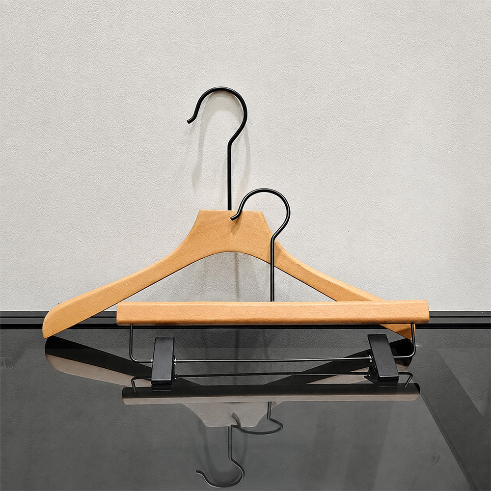 Custom Beech Wood Suit Hangers & Pants Hangers with Clips Wholesale
