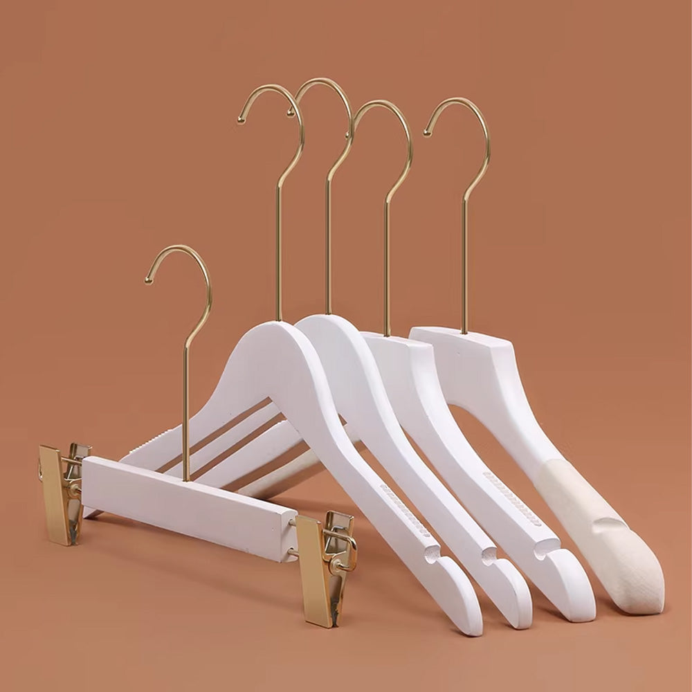 Premium Velvet Wooden Hangers for Women - Non-Slip White Hanger Set Custom Logo