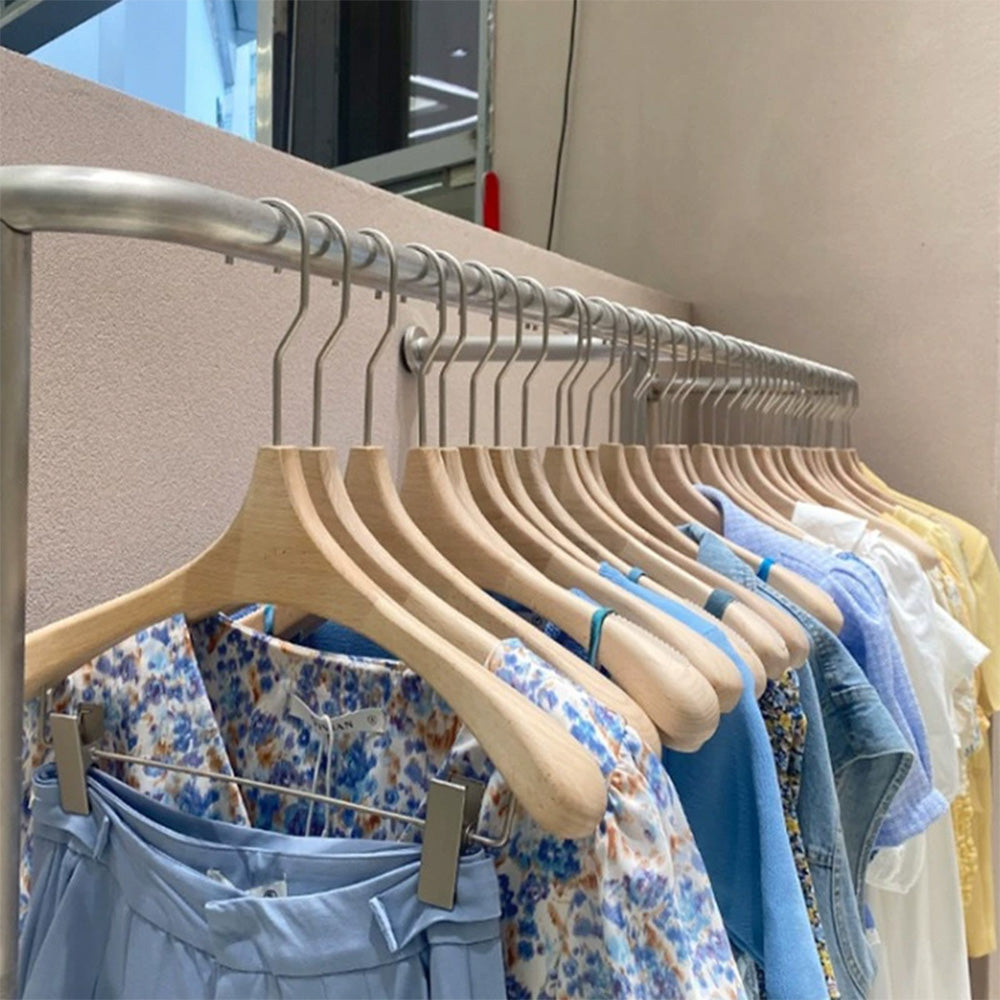 Wide Shoulder Beech Wood Hangers with Pants Bar – Natural Wood Suit Hangers