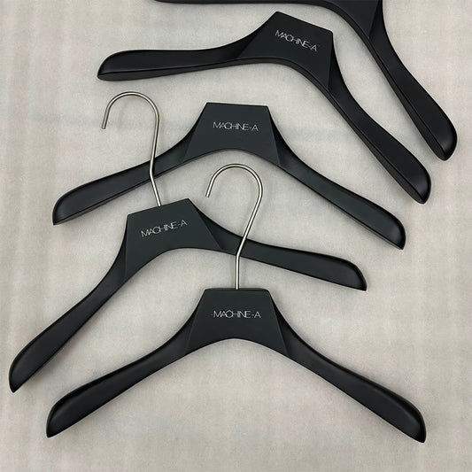 Custom Matte Black Wooden Hangers with Logo | Solid Wood Wholesale