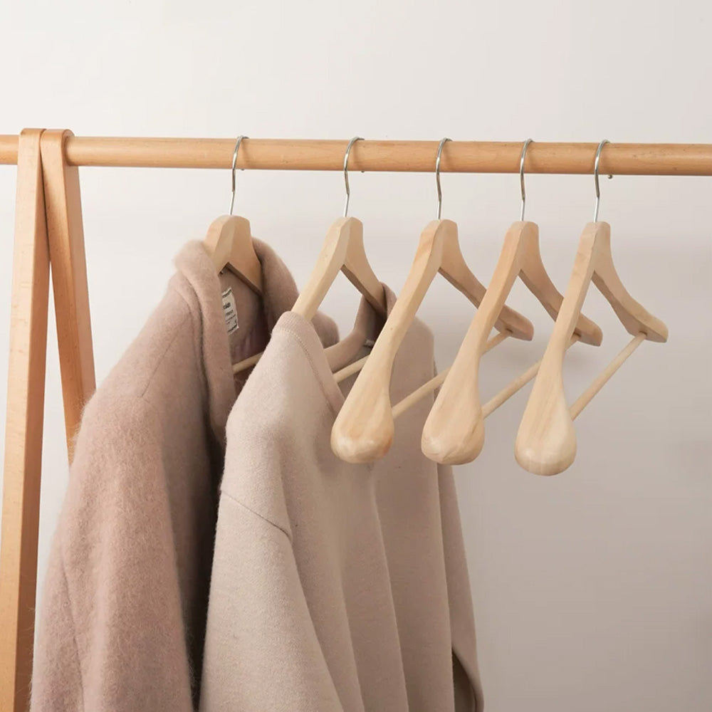Wide Shoulder Wooden Suit Hanger with Trouser Bar & 360° Swivel Hook