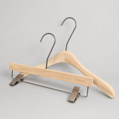 Natural Oak Wooden Suit & Pants Hangers with Clips | Custom Logo