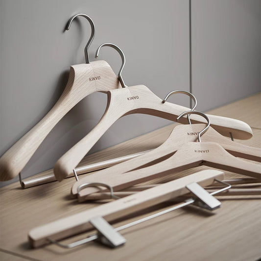 Solid European Beech Wood Hangers for Suits, Coats, Pants & Skirts 20pcs
